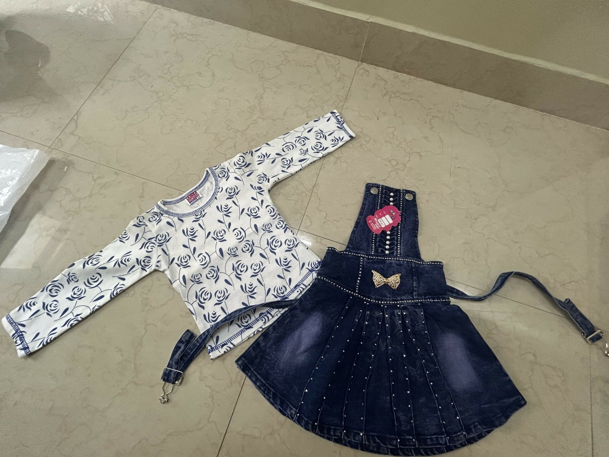 Baby Girl Dungaree Set White Blue
