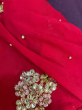 Pure georgette lehenga set for baby girls with handwork butti and matching accessories, plus a stylish baby boy kurta-pyjama set for festive elegance.