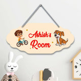 Children's room nameplate with cartoon boy and dog design