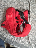 LuvLap Galaxy baby carrier in red with ergonomic support, adjustable straps, cushioned comfort, secure carrying design, and hands-free convenience for babies and parents.