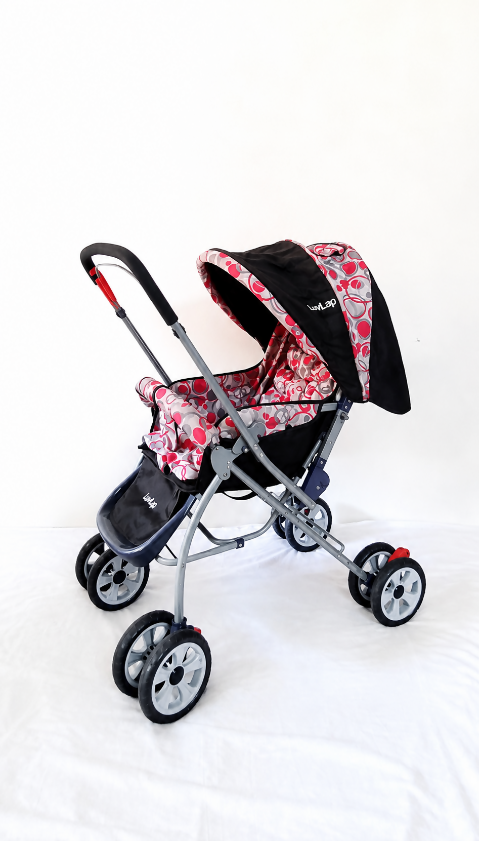 LuvLap Starshine baby stroller with foldable reclining travel pram design, adjustable canopy, safety harness, smooth wheels, and comfortable travel support for babies and toddlers.