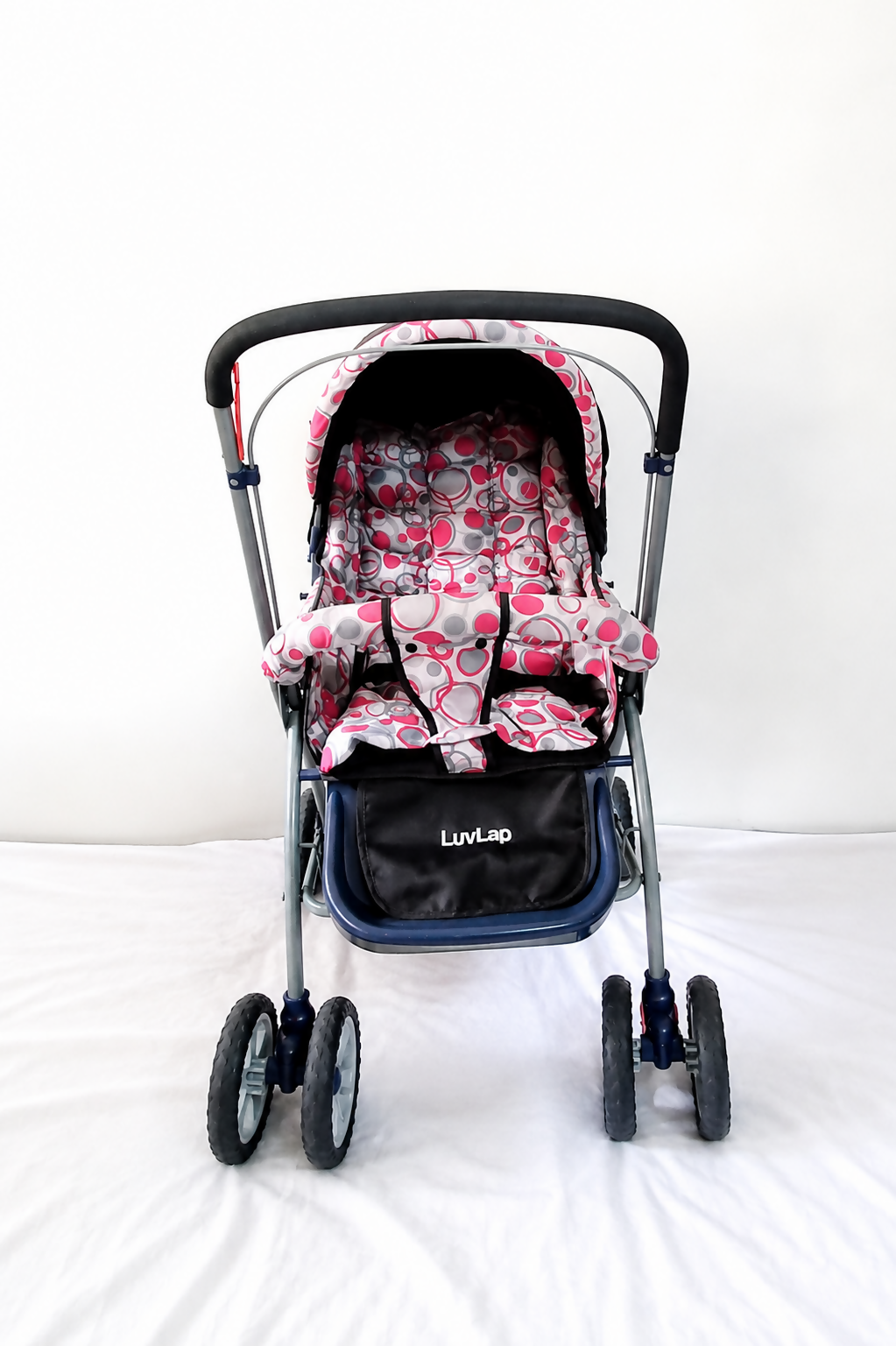 LuvLap Starshine baby stroller with foldable reclining travel pram design, adjustable canopy, safety harness, smooth wheels, and comfortable travel support for babies and toddlers.