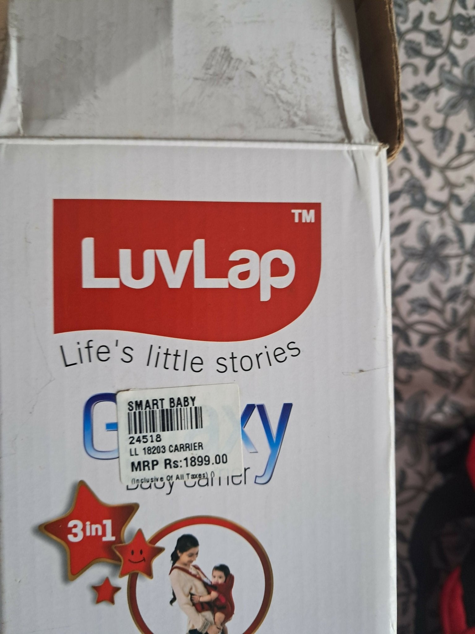LuvLap Galaxy baby carrier in red with ergonomic support, adjustable straps, cushioned comfort, secure carrying design, and hands-free convenience for babies and parents.
