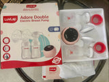 LuvLap Adore Double Electric Breast Pump with dual pumping mode, adjustable suction levels, soft silicone breast cushions, easy-to-use controls, and efficient simultaneous pumping for convenient milk expression.
