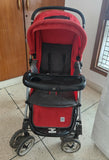MEE MEE 2-in-1 baby stroller and rocker with reclining seat, smooth wheels, safety harness, adjustable canopy, and dual stroller-to-rocker design for baby comfort and travel.
