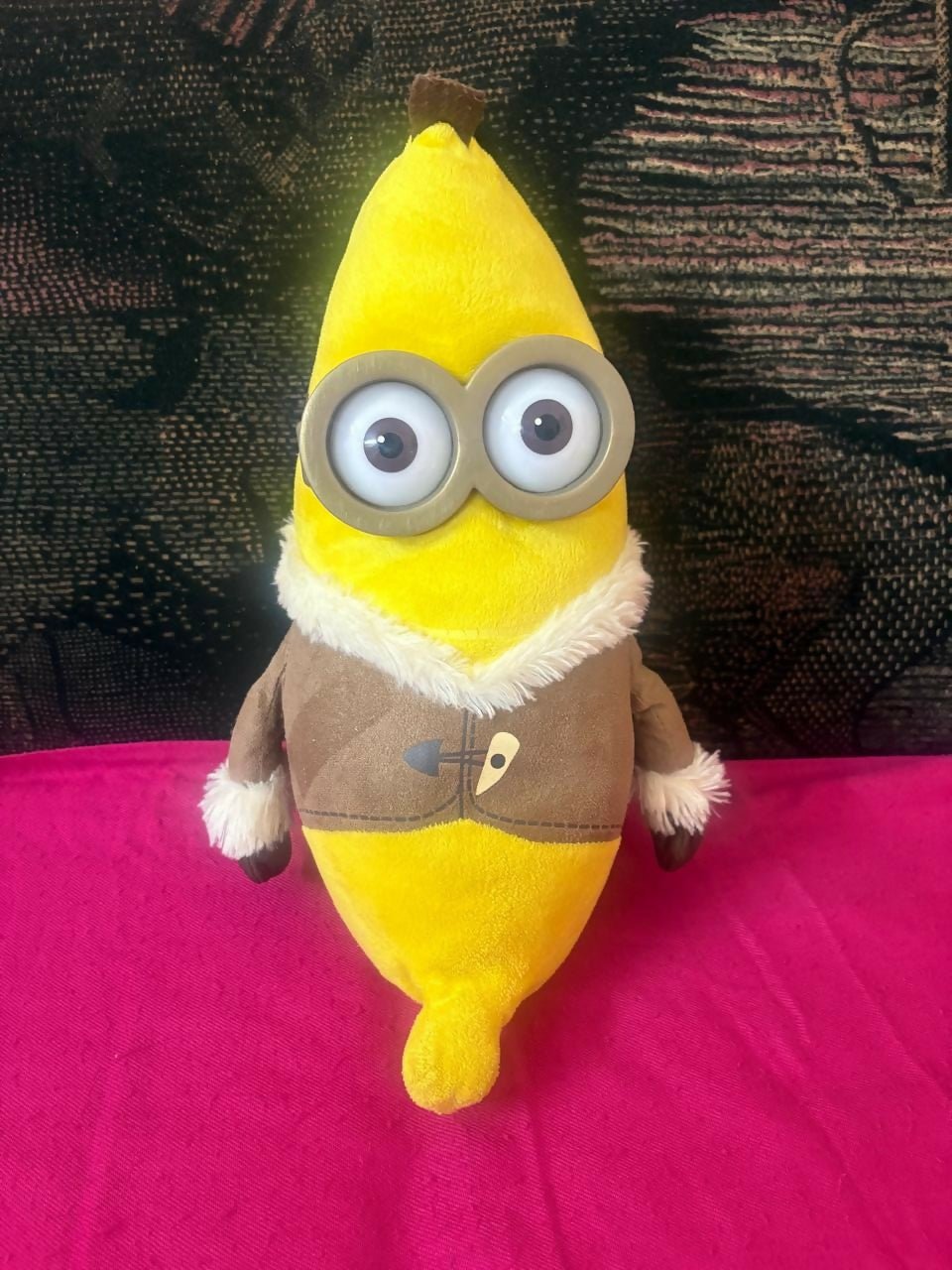MINION banana shape soft toy with plush fabric, soft stuffing, playful character-inspired design, and cuddly feel for kids’ playtime, gifting, and comfort.