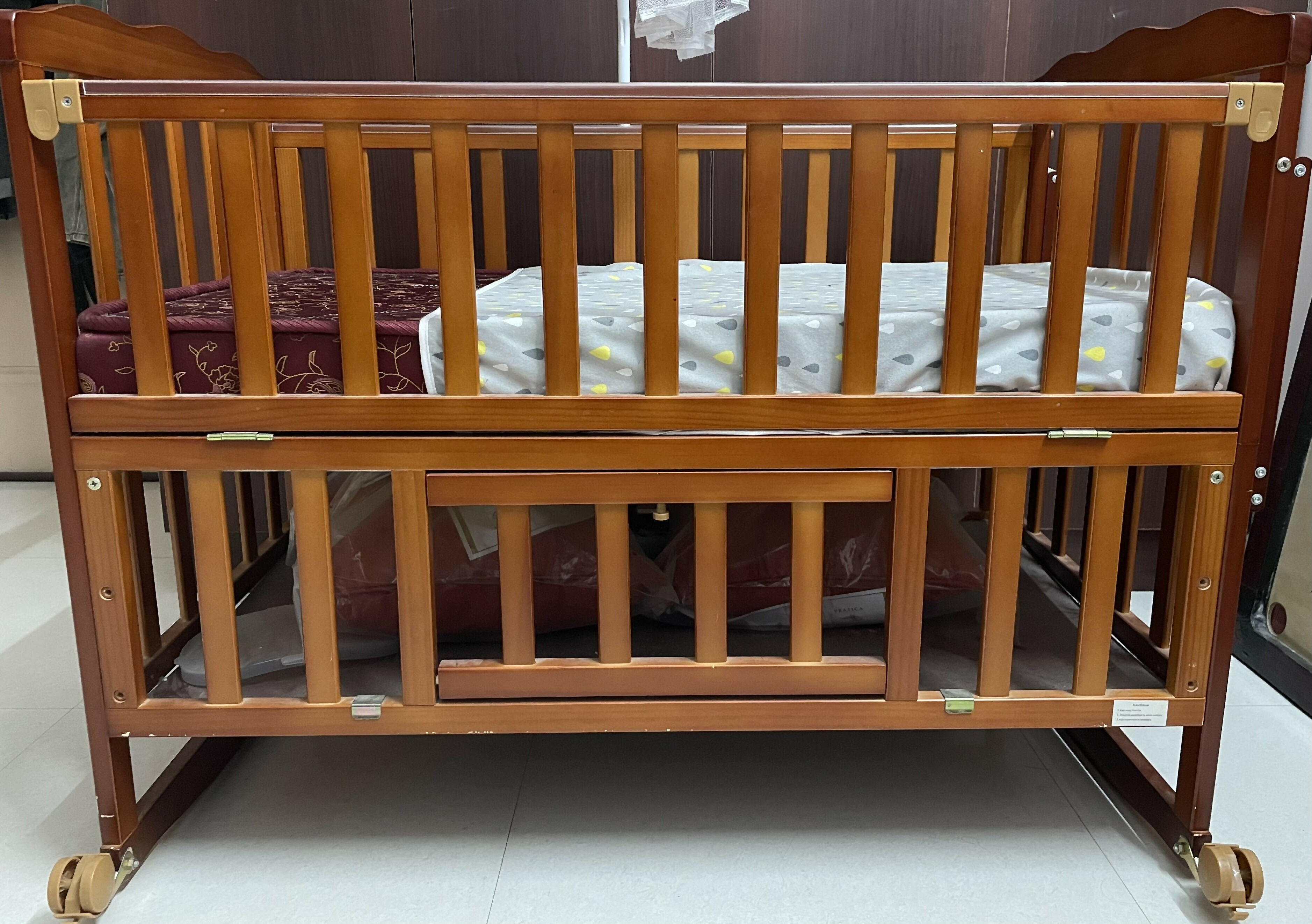 BABYHUG MONTANA Wooden Cot/Crib Cum Rocker With Mosquito Net- Cherry Red