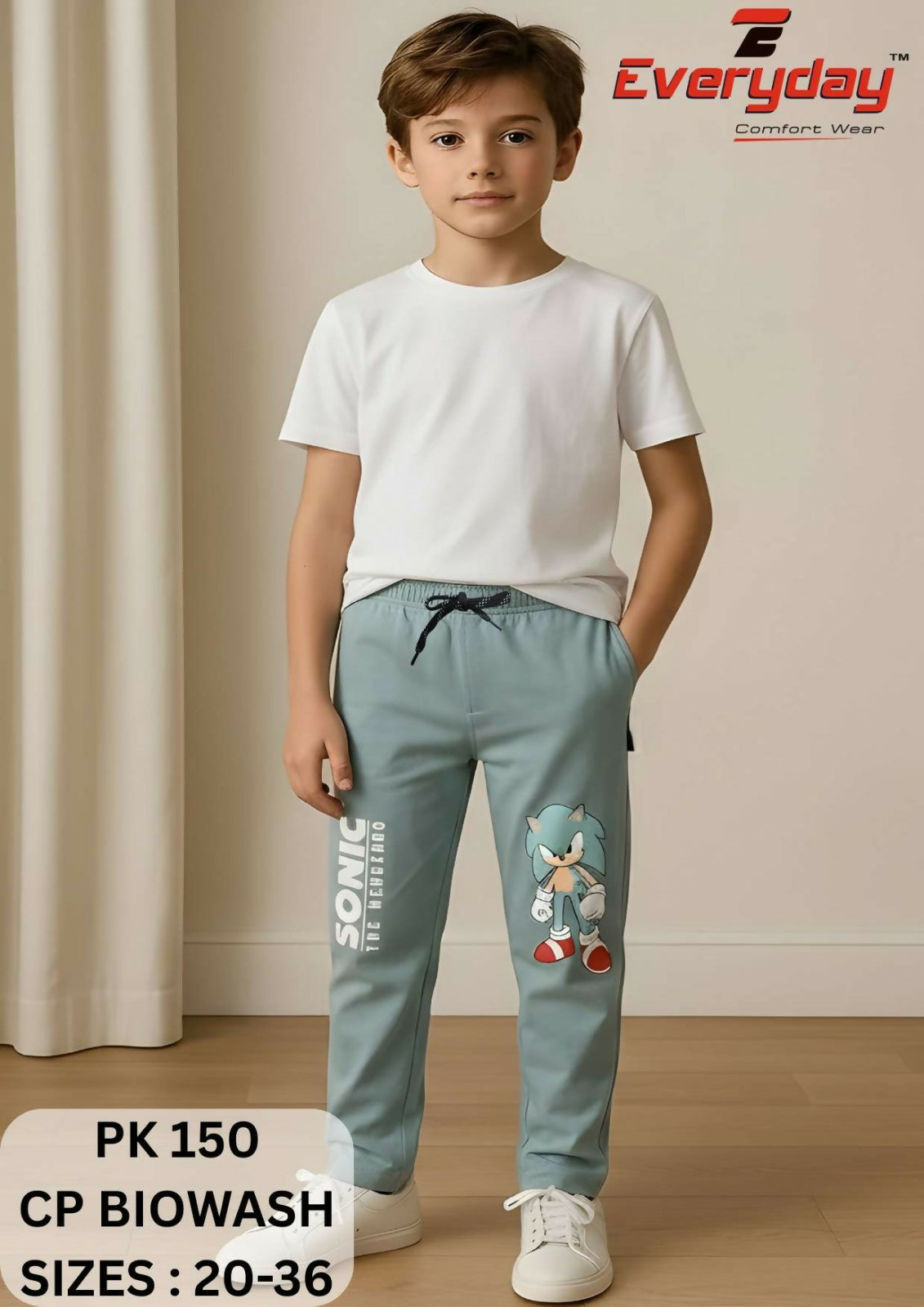 Everyday Boys Biowash Comfort Trousers with Cartoon Print (Green)