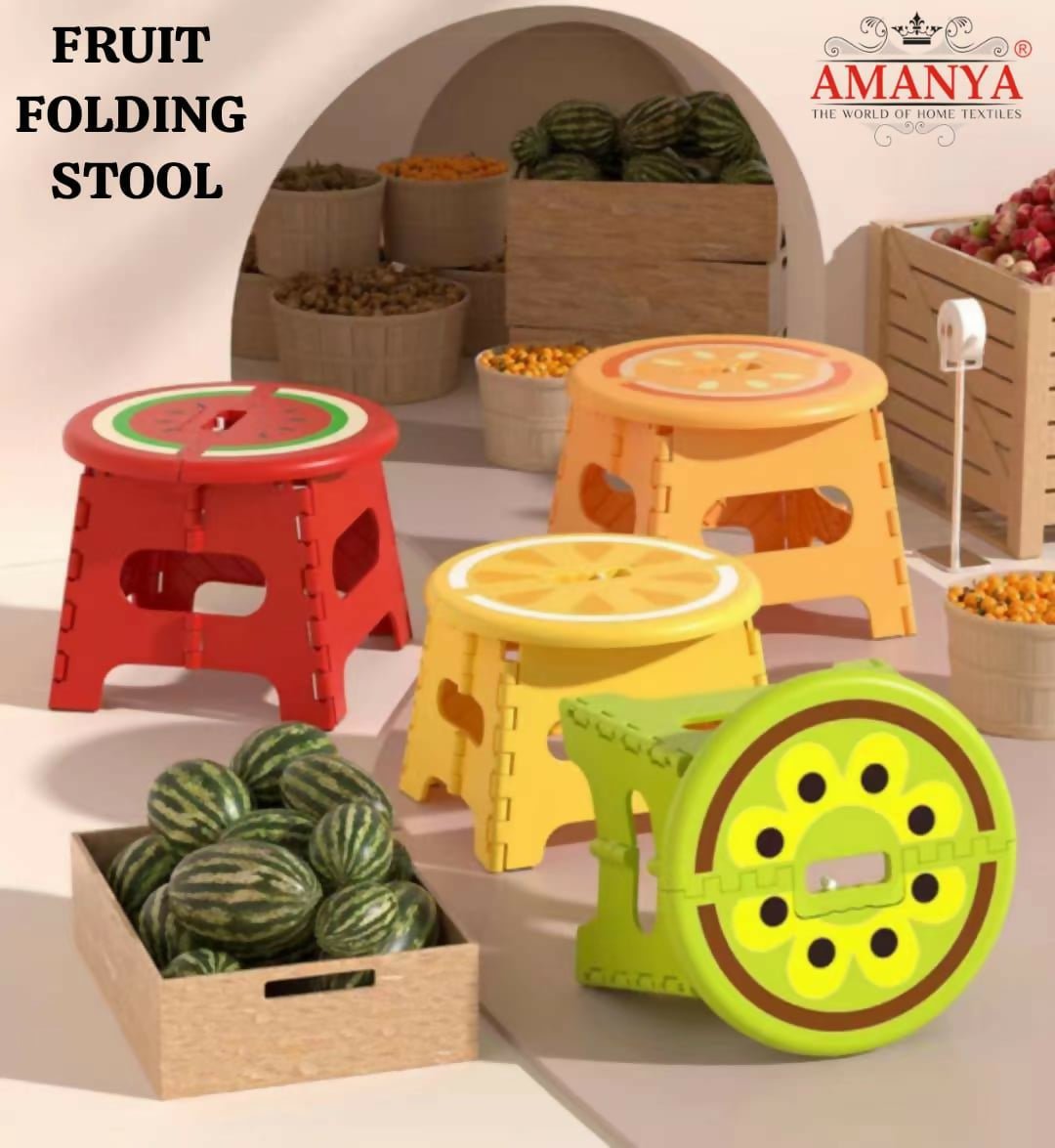 Fruit-themed folding stools