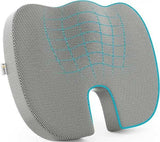 Memory foam coccyx seat pillow for tailbone pain relief and comfortable long sitting.