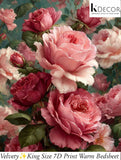 Decorative fabric with pink and red roses bedsheet.