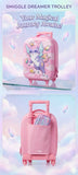 Original Smiggle 14-Inch Personalized Trolley Backpack with custom name personalization, retractable trolley handle, smooth wheels, spacious compartments, and adjustable shoulder straps for school and travel.