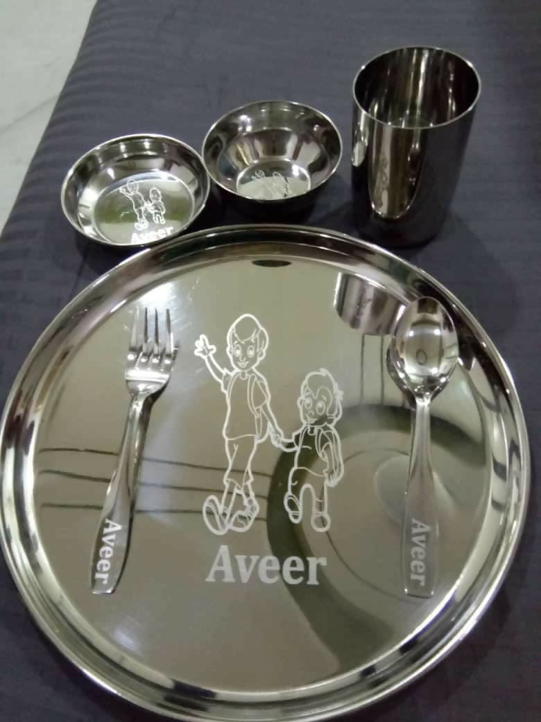 Buy Personalised Stainless Steel Plate, Glass, Bowl, Spoon, and Fork Set – Durable and Customizable Dining Set for Children