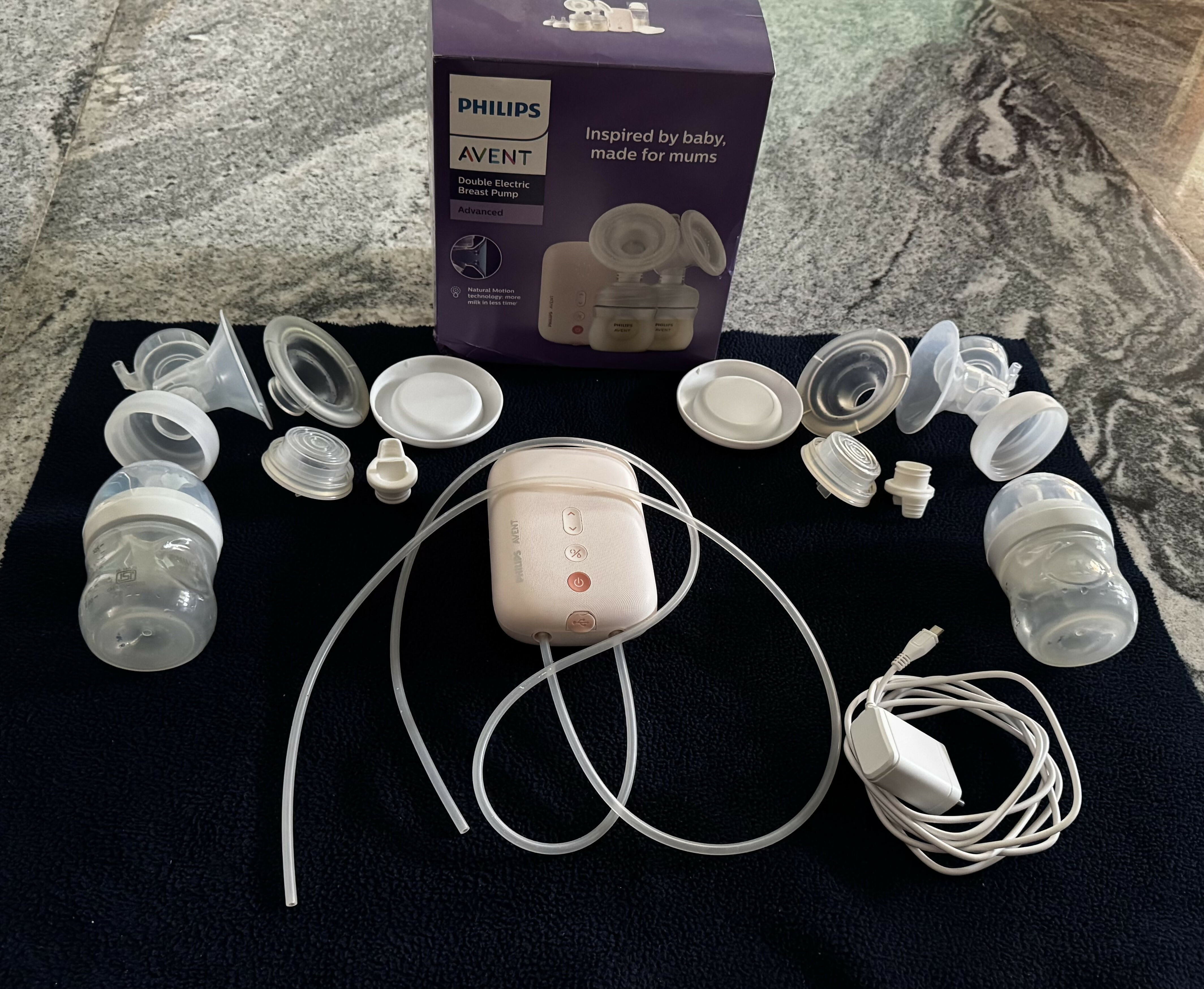 PHILIPS AVENT Double Electric Breast Pump in Almost New condition featuring dual pumping functionality, adjustable settings, comfortable breast cushions, and an easy-to-use design for convenient breast milk expression.