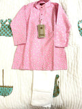 MOTTO kurta pyjama set for boys – baby pink with gold motifs, brand new, size 2–3 yrs.