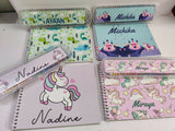 Personalized drawing set for kids featuring customized name detailing and creative art essentials for drawing, coloring, sketching, and fun artistic activities at home or on the go.