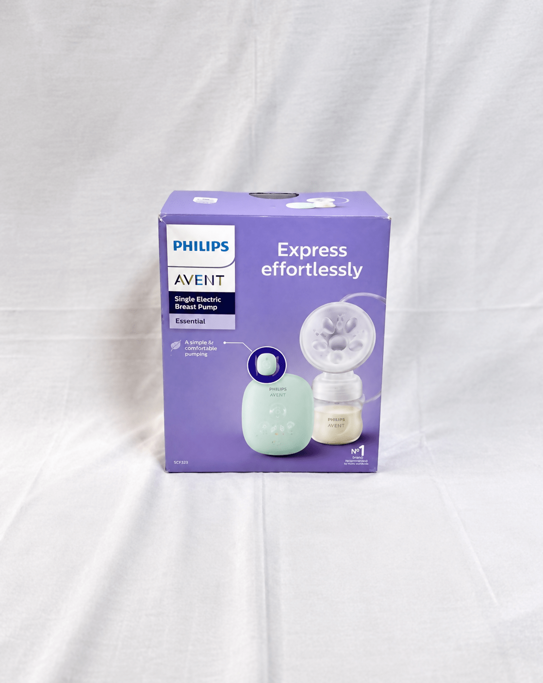Philips Avent SCF395/11 Single Electric Breast Pump with USB power, BPA-free components, adjustable suction settings, soft silicone cushion, and compact design. Brand new and factory sealed.