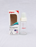Pigeon 120ml Glass Feeding Bottle with Peristaltic silicone nipple, BPA-free glass, ergonomic shape, and durable design for safe, comfortable, and natural feeding for newborns and infants.