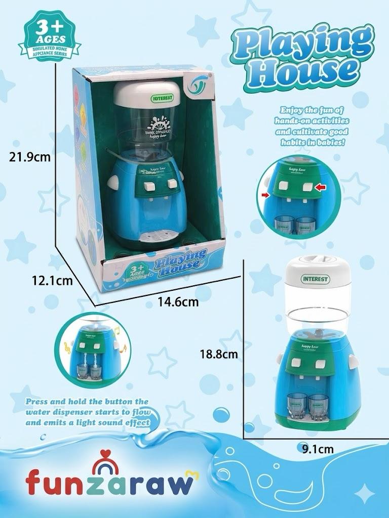 iLearnNGrow Pretend Play Water Dispenser Toy for kids 3+ years featuring light and sound effects, realistic water cooler design, dispensing function, and cups for engaging kitchen and home role play.