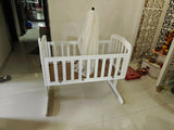 BABYHUG Joy Wooden Cradle with Mosquito Net - White mattress included
