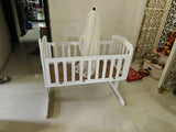 BABYHUG Joy Wooden Cradle with Mosquito Net - White mattress included