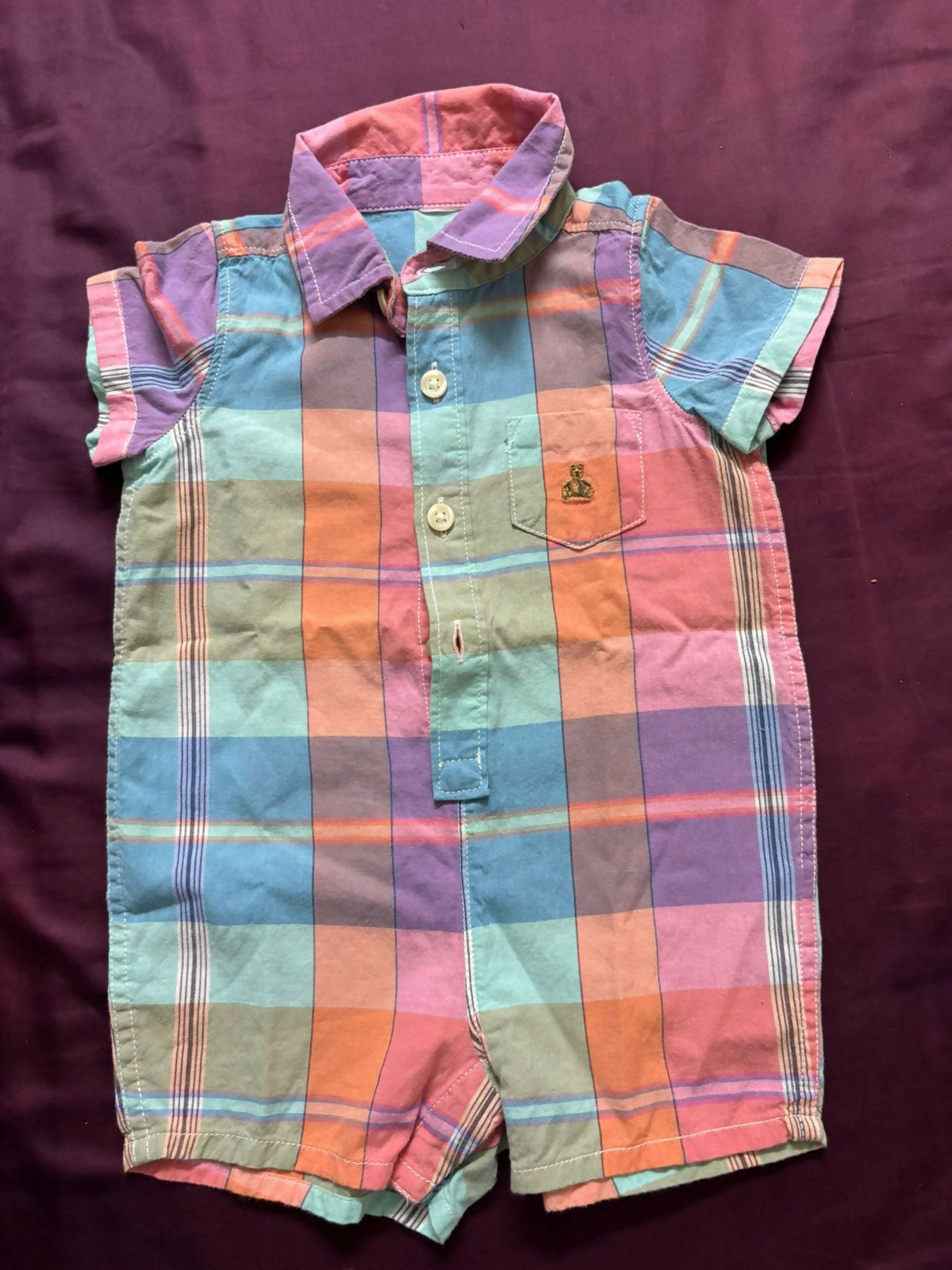 Adorable unisex Baby Gap cotton romper with cute plaid print – perfect for stylish, comfy everyday wear.
