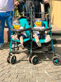 R for Rabbit Ginny & Johnny twin stroller with dual seating, safety harnesses, smooth wheels, adjustable canopies, and comfortable travel support for twins or siblings.