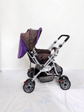LUVLAP Sunshine reversible handle stroller with reclining seat, foldable baby pram design, safety harness, adjustable canopy, and comfortable travel support for babies and toddlers.