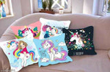 Set of colorful unicorn-themed cushions