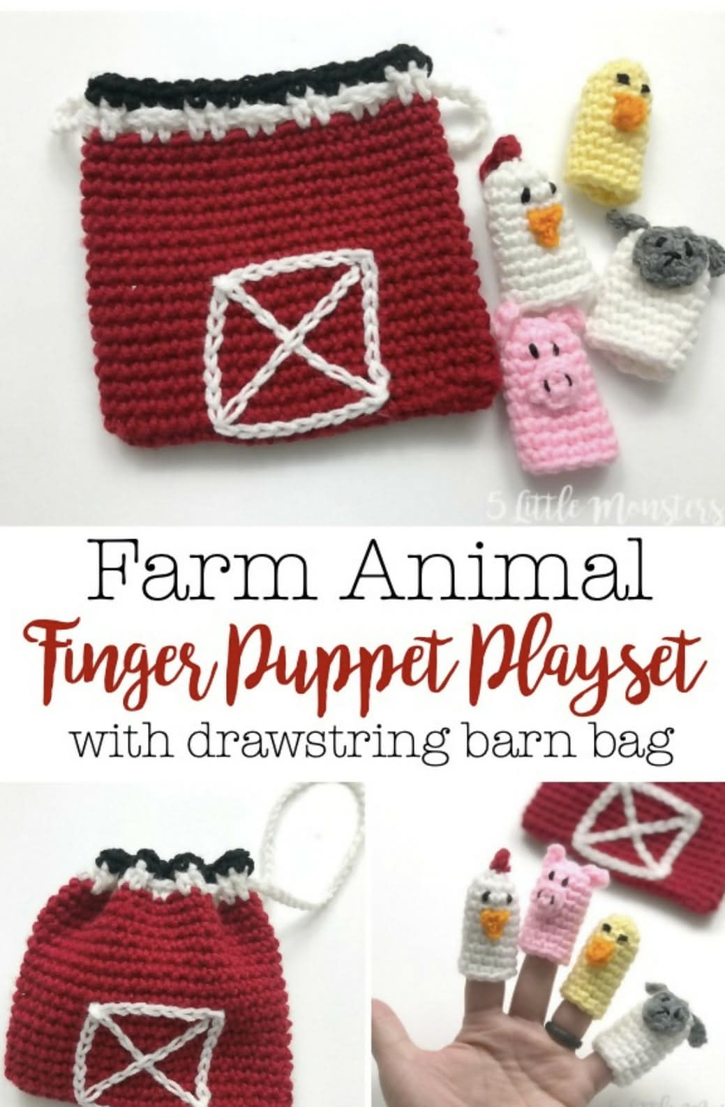 Crochet Finger Puppets with Bag (Farm theme)(Set of 5)