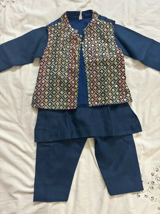 BABYHUG Navy Blue Kurta Set with Embroidered Jacket – Elegant & Festive Ethnic Wear for Kids