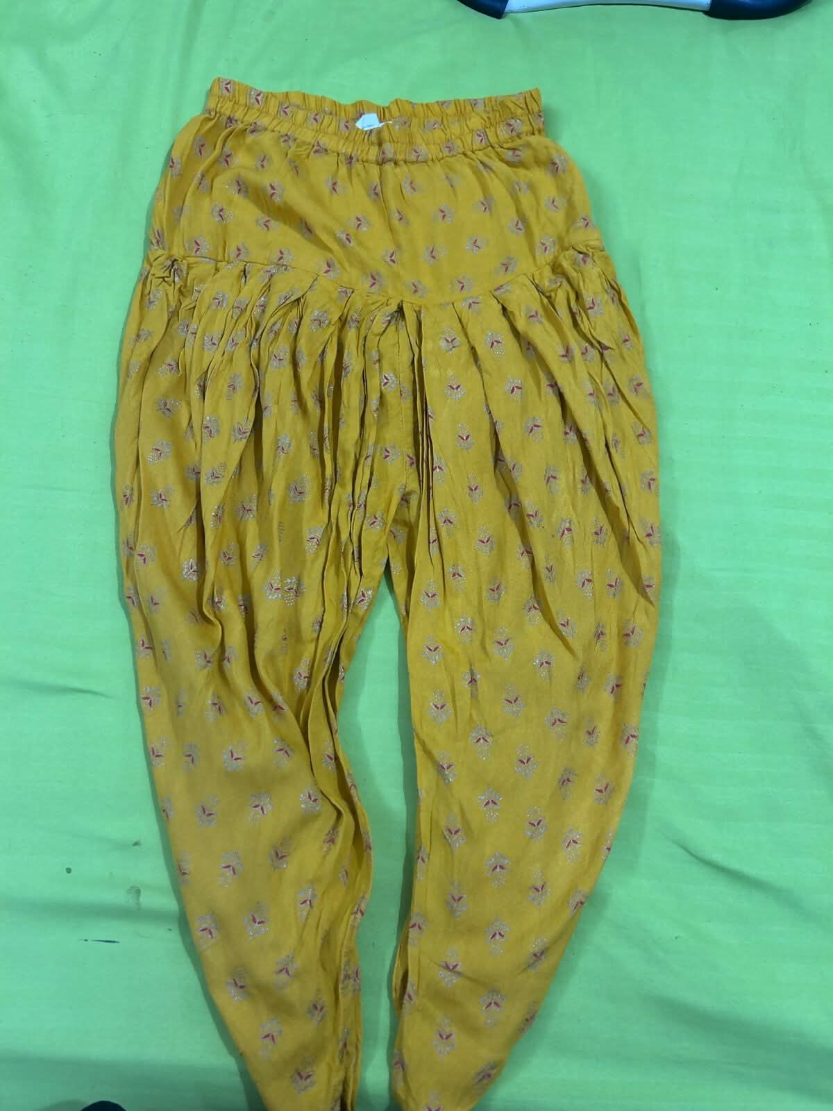 Saka Designs By Sapna Half Sleeves Floral Motif Foil Printed & Lace Embellished Top Dhoti And Dupatta Set - Red & Mustard Yellow