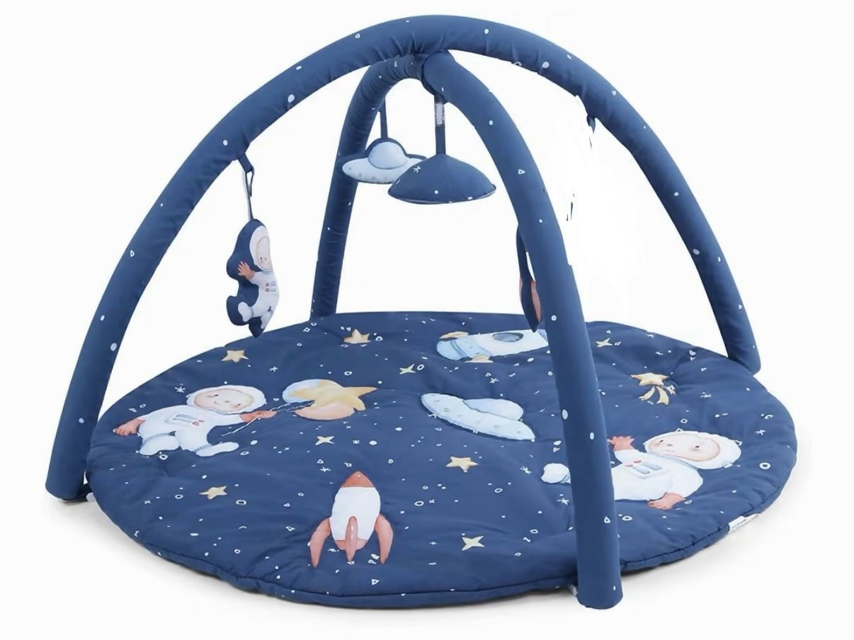 Haus and Kinder Baby Play Mat & Activity Gym for 0–2 years with 4 hanging rattles, soft cushioned mat, colorful activity arch, and engaging toys for tummy time, sensory play, and early development.