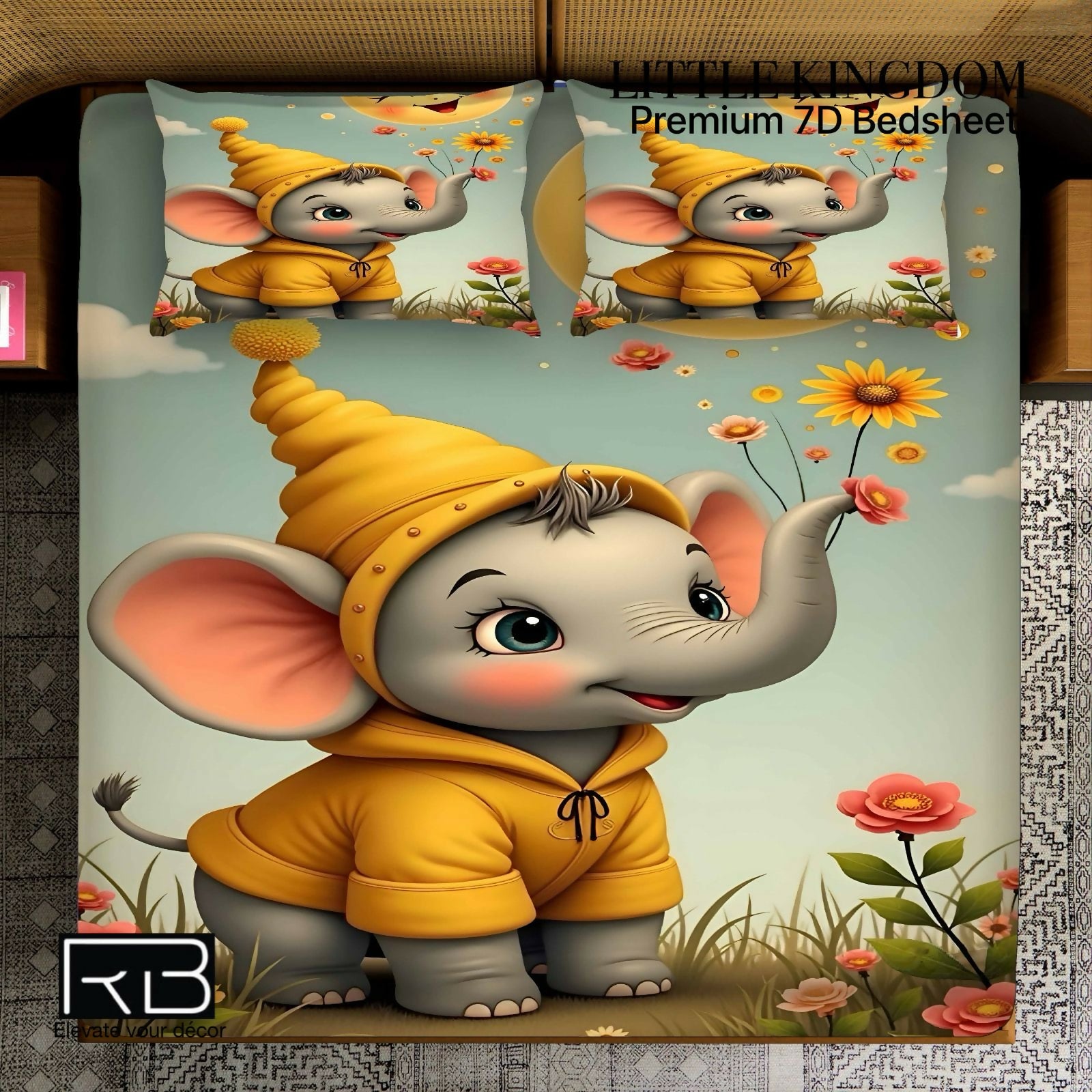 Children's 3D elephant-themed bedding set
