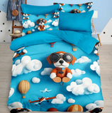 Blue bedding set with cartoon dog design