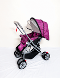Tiffy & Toffee Maxtrem baby stroller with reversible handle, reclining seat, foldable travel pram design, adjustable canopy, 5-point safety harness, smooth wheels, and storage basket for babies and toddlers up to 22 kg.