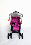 Tiffy & Toffee Maxtrem baby stroller with reversible handle, reclining seat, foldable travel pram design, adjustable canopy, 5-point safety harness, smooth wheels, and storage basket for babies and toddlers up to 22 kg.