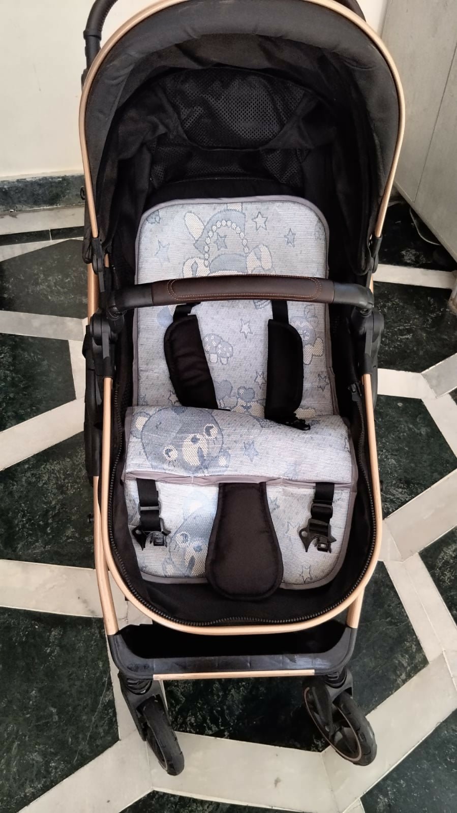 Star and Daisy Easy Go travel-friendly stroller with lightweight foldable design, reclining seat, safety harness, smooth wheels, and compact comfort for baby travel and everyday outings.