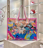 Holographic tote bag with a spacious interior, durable construction, comfortable carry handles, and a shimmering iridescent finish for shopping, travel, work, and everyday use.
