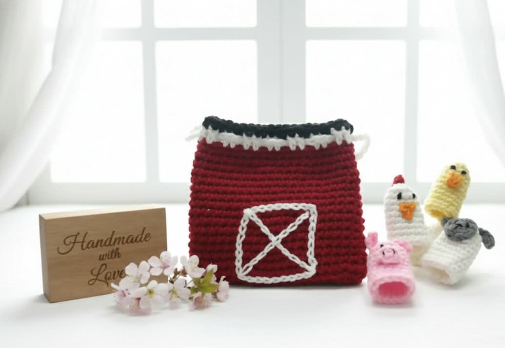 Crochet Finger Puppets with Bag (Farm theme)(Set of 5)