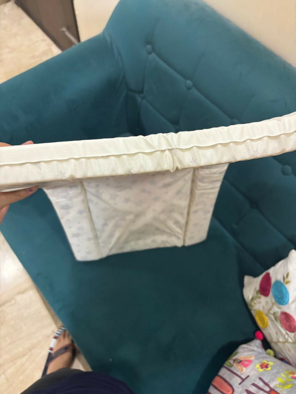 MOTHERCARE padded waterproof changing mat with grey stars – soft, comfy, and easy to clean.