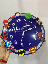 Wall clock with superhero characters and personalized name