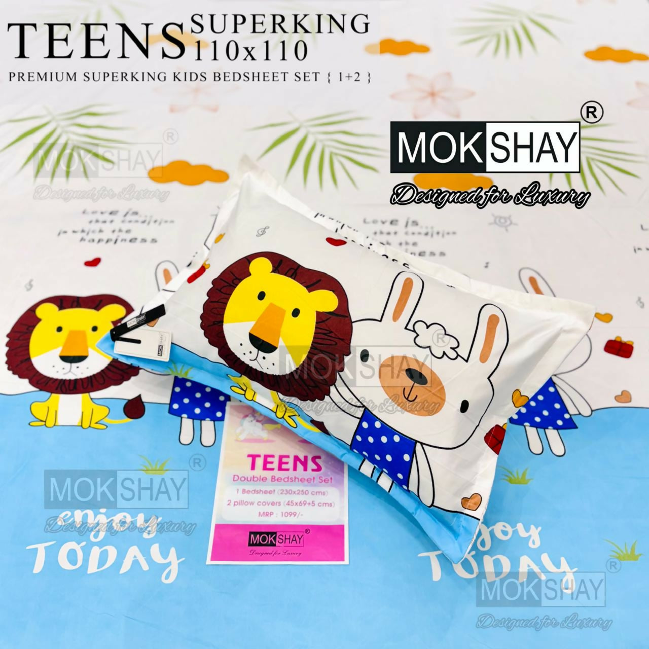 Mokshay Teens kids bedsheets with cartoon designs on a colorful background