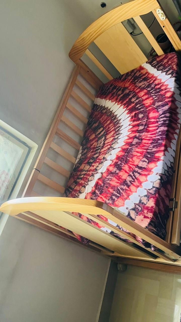 Buy Babyhug Florence 3 in 1 Rocking Cot Cum Junior Bed – Solid Pinewood, Adjustable, Multi-Functional Baby Bed with Storage & Mosquito Net