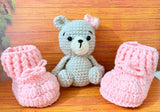 Crochet baby booties and bear set.