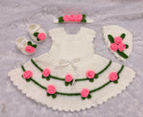 Crochet Baby Girl Frock/Dress Set/ Crochet Handmade Shoes Headband and Cap Set for Baptism