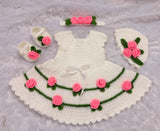 Crochet Baby Girl Frock/Dress Set/ Crochet Handmade Shoes Headband and Cap Set for Baptism