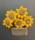 Crochet Fridge Magnets – 1 Basket & 5 Flowers Set