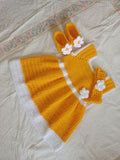 Baby Frock Set with Booties and Hairband, Hand Crocheted
