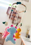 Crochet cradle hanging /cot mobile with bells